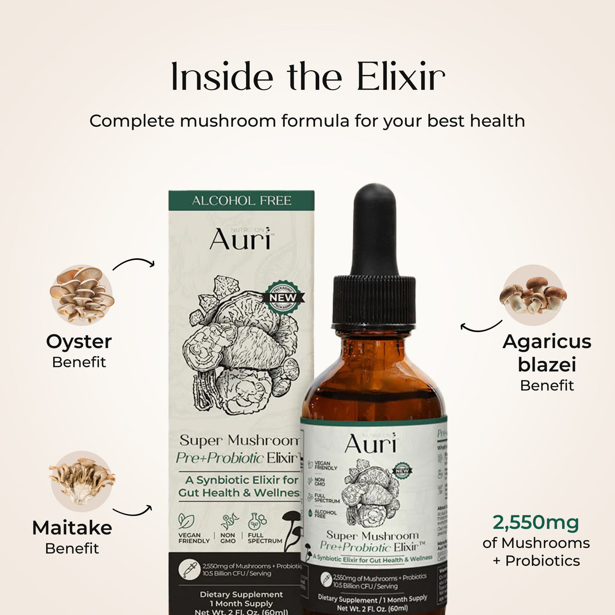 Elixir Ingredients Mushroom Pre+Probiotic Elixir™ | Gut Health & Digestion – Auri Nutrition